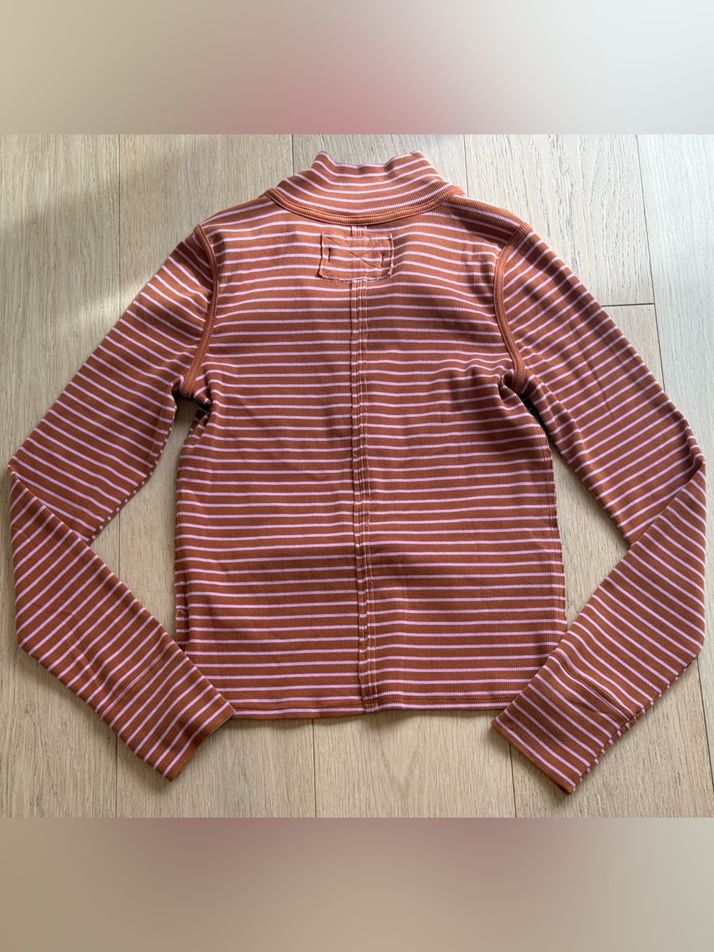 Free People We The Free Lake Henley Striped Ribbed Button Long Sleeve Brown Pink - Picture 6 of 6